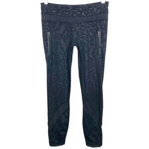 Lululemon Womens Inspire Tight II Animal Swirl Embossed Black Zip Pockets Size 6